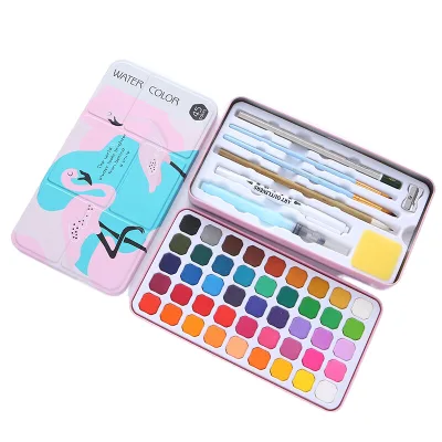 Hot 45 Colors High Quality Pigment Artist Watercolor Solid Paint with Free Brush Set in Tin Box Illustration