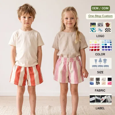 Custom Printed Toddler Boys Girls Striped Print Pull on Twill Shorts Summer High Waist Casual Circus Short Pants
