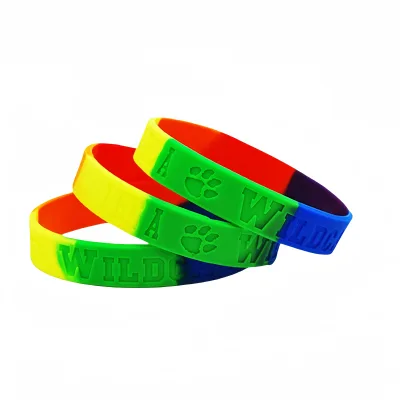 Custom logo Debossed or Embossed Silicone Wristbands for Events ,rainbow Silicone Wristbands