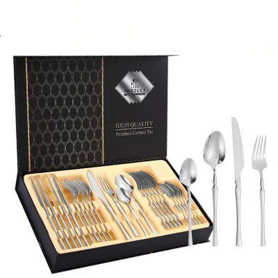 Popular 24-Piece All-Steel Tableware Set Gift Box Packed 1010 Flatware Set with Knife Fork Spoon Teaspoon Cutlery Set Steak