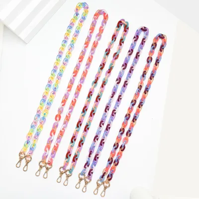 Fashion Gradient Color Cell Mobile Phone Lanyard Straps Bag Straps Chain Long Chunky Acrylic Mobile Phone Chain for Girls