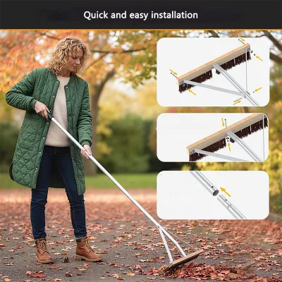 Triangular Fixed Leaf Rake with Sturdy Metal Handle for Farm & Garden Use Collects Leaves & High-Up Debris