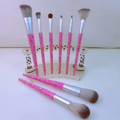 8Pcs Diamond Makeup Brush Rhinestone Makeup Brush Pink Bling Brushes Set for Art