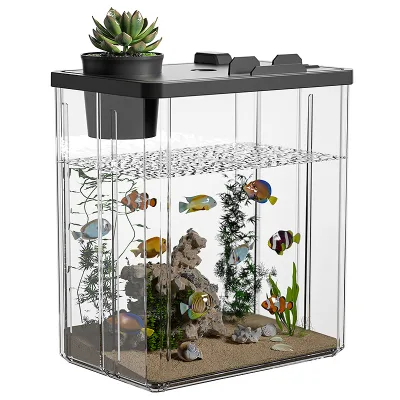 Multi-Functional Mini Aquarium Eco-friendly Desktop Acrylic Fish Tank Plant Pot Lid for Home Office Living Room Square Shape