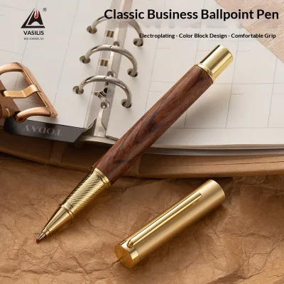 Original Wood Exquisite Roller Ball Pen Solid Brass Kits Ebony Walnut Wenge Wooden Signtature for Men Custom Logo Gift Pen