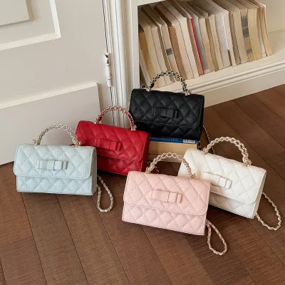 Quilted Women Designer Bow Accent Bag High Quality Woven Chain Handle Diamond Lattice Vanity Box Tote Crossbody Shoulder Flap