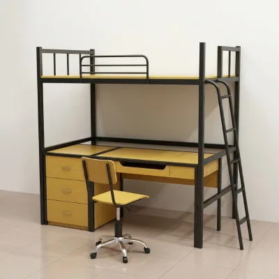 Wholesale Metal Bunk Beds with Wooden Cabinet and Study Table in Epoxy Powder Coated for School Bedroom Customization