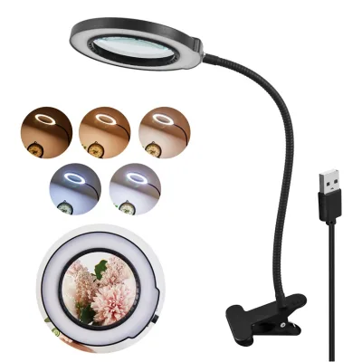 Clip-on Modern DC Touch Control 5 Color Modes 5-Level Dimmable USB Powered Flexible Reading Magnifying Table Light