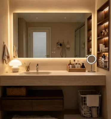 Floating Bathroom Vanity Wall Mounted Bathroom Cabinet with LED Backlit Mirror for Villa