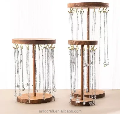 1 Tier Wooden Organizer Stand, Rustic Jewelry Hanger Display for Bracelets, Keychains, Rings, Hair Accessories