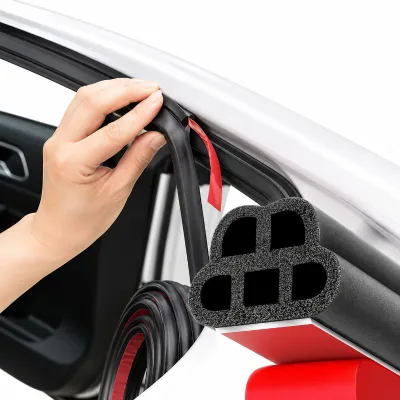 Universal Car Door Seal Strip Self-Adhesive EPDM Rubber Weatherstrip, Double Layer 5-Hole for Cars Trucks SUVs RVs