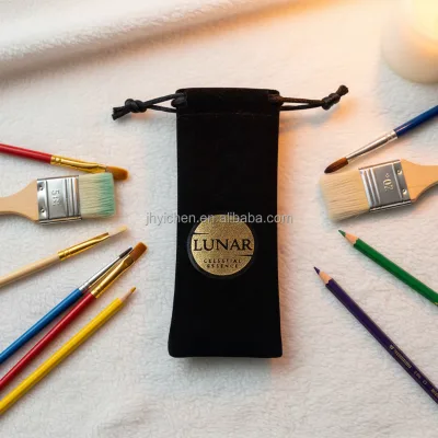 Custom Print Logo Black Packaging Drawstring Pouches Small Velvet Cosmetic Bottles Travel Bag Recyclable
