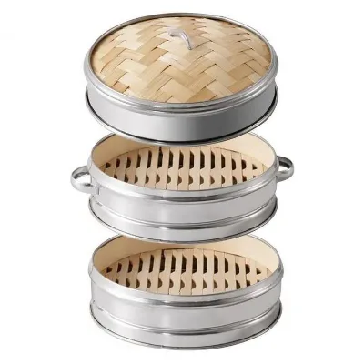 Electric Steam Buns Furnace 12 Trays Rice Steaming Cart Cooker Made in Bamboo Tier Steamer Baskets Dim Sum&Rice Basket
