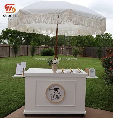 SMS Wedding Celebration and Festival Decorate White Ice Cream Flower Wooden Candy Cart With Wheels