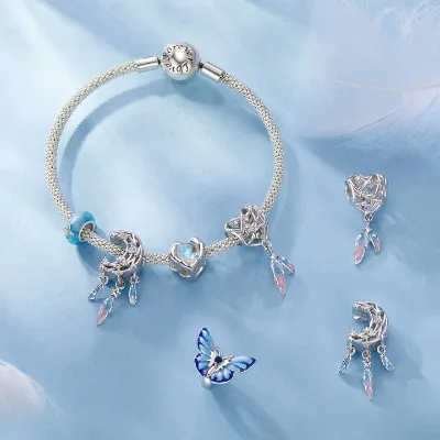 Luxurious S925 Sterling Silver butterfly Moon Romantic and Fashionable Girl Charm Heart-shaped Zircon Bracelet