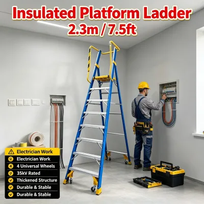 7.5ft Insulated Work Platform Ladder, Electrician Step Ladder for Home Renovation, Wire Pulling & Cable Laying
