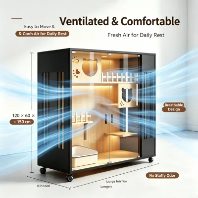 Modern Cat Enclosure House Pet Cat Villa with Transparent Door Large Rest Area for Multiple Cats