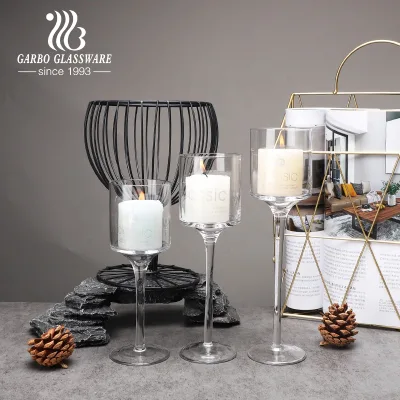Long Tall Stem Set of 3 Crystal Elegant Clear Stemmed Glass Candle Holders Candlesticks Silver Valentine's Day