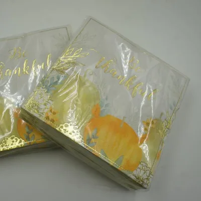 Customized Disposable Dinner Decoupage Gold Foil Paper Napkin for Party
