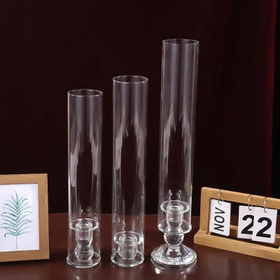 3pcs of a Set clear Glass Crystal Candlestick with Glass Tube