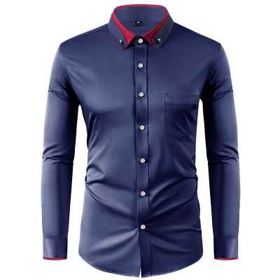 Four-sided Stretch Shirt Men's Color-matching Diamond Button Lapel Shirt Business Casual Wear Shirt