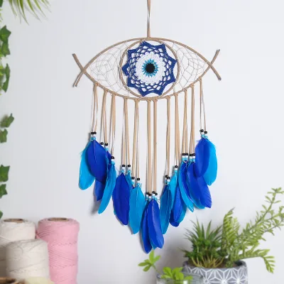 Wall Decor Handmade Boho Style Macrame Wall Hanger Evil Eye Dream Catcher for Home Decor Special Gift Blue Wall Hanging