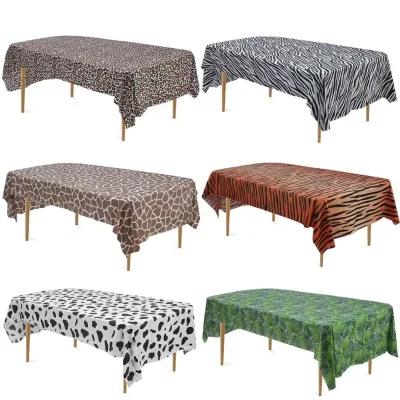 137_274cm Forest Jungle Animal Print Tablecloth Leopard Table Cover for Graduation Parties Weddings Happy Birthday Celebrations