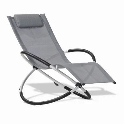 Modern Outdoor Foldable Patio Rocker Zero Gravity Rocking Lounge Chair Headrest Breathable Mesh Fabric Courtyard Garden Balcony