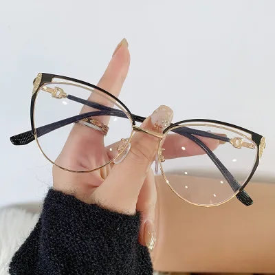 Fashion Photochromic Anti-blue Light Trendy Metal Non-degree Personalized Cat-eye Glasses Frame
