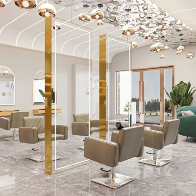 New Luxury Barbershop Mirror with Light Single and Double Floor Full-body Mirror Table Hair Salon Special Stainless Steel Mirror