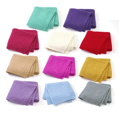 Solid Color Organic Baby Knitted Blanket Custom Brand Handmade Crochet Soft Summer Baby Blankets