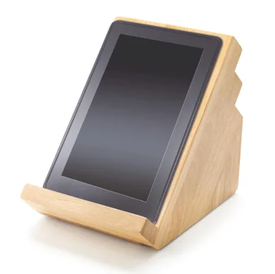 2025 Professional Sharpening Wooden Knife Block Tablet Stand Stainless Steel Chef Cooking Rack Wood Kitchen Block Tablet Holder