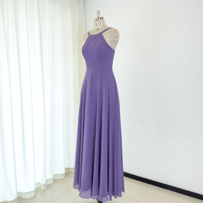 TEENYEE Charm Maid of Honor Halter Purple Bridesmaid Dresses A-Ligne Bridesmaid Champaign Colored Dresses for Wedding