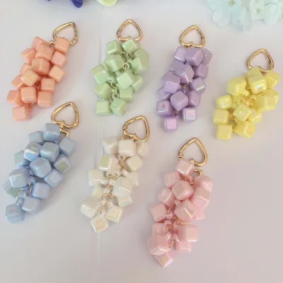 Wholesale Resin Grape-Shaped Solid Color Keychain Small Square Bead Keychain Charm for DIY Bags