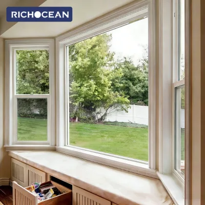 RICHOCEAN American Style Windproof White Aluminum Glass Bay Bow Window Double Glazed Single Hung Windows for Bedroom