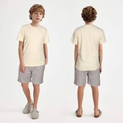 BSBUY Boys' 2-Piece Short Sleeve Crew Neck Top Bermuda Shorts Pajama Set Summer Breathable Polyester Solid Pattern Kids' Sizes