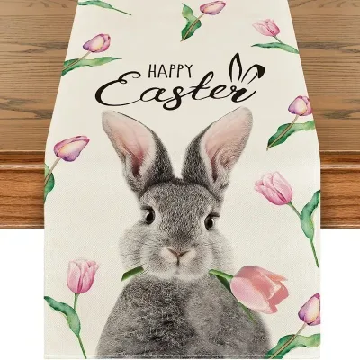 WOWEI Linen Table Flag New Easter Bunny Decorative Creative Printed Table Decoration Cloth Kitchen Entrance Tablecloth