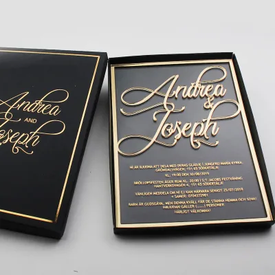 OEM Custom New Wedding Luxury Invitations Gold Mirror Wedding Sign Acrylic Clear Wedding Invitation Cards