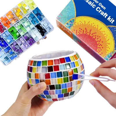 Kid Cultivate Patience Girl Toy Set Exquisite Gift Educational Toys Turkish Mosaic Glass DIY Candle Holder Making Kit