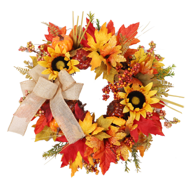 JUXINDAAutumn Harvest Wreath for Thanksgiving Party, Mixed Berry Foliage Garland for Wall Door, Fall Theme Festive Decorations