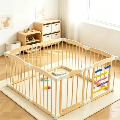 Solid Wood Playpen Breathable View  Folding Baby Playpen Toddler For Livingroom Organic & Natural Large Wooden Baby Playpen