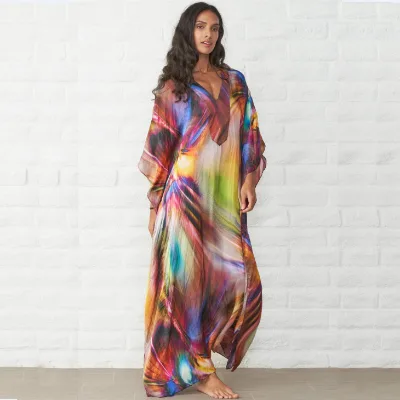 Wholesale 2026 Summer Seaside Vacation Leisure Loose Women's Dress Sunscreen Fashion New Printing Plus Size Women's Dress