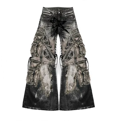 DiZNEW Custom logo High-quality American-style Multi-pocket Heavy-Duty Acid Wash Jeans Man