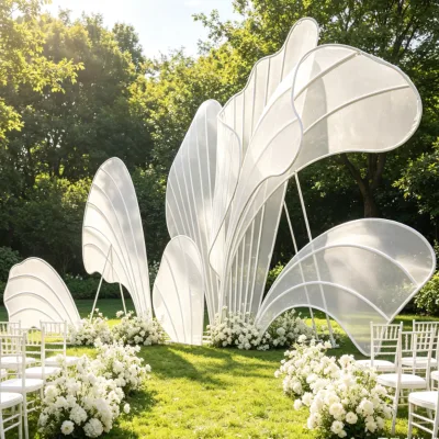Wedding Decor Backdrop Stand, White Petal Metal Frame for Event & Outdoor Party