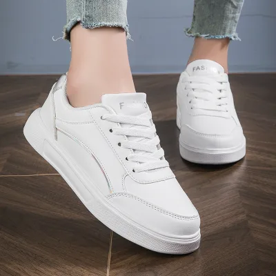 Women Fashion White PU Leather Platform Sneakers Lace up Height Increasing Skate Shoes Waterproof Casual Walking Shoes