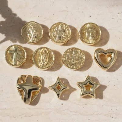 PDANY Custom Double-sided Cross Charm Beads Pendant Copper Gold Plated DIY Bracelet Necklace Accessories for Religious Jewelry