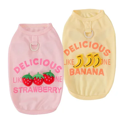 Soft Cotton Sleeveless Pet Vest Shirt Strawberry Banana Print Cute Farmhouse Design for Small Dogs Cats-Breathable Summer Daily