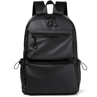 Black Leather Large Capacity Carry on Back Pack Laptop Water-Resistant Overnight Rucksack for Travel Hiking Business Work