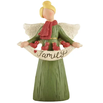Factory Handmade Resin Angel Statue Green Christmas Angel with Birds for Christmas Gifts