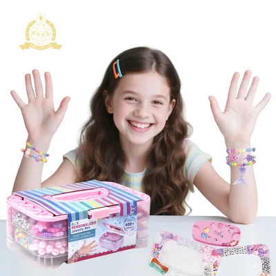 Girls Handmade Beading Gifts Set with Mirror Box Children Jewelry DIY Kits for Kids Making Bracelets Beads Necklace Maker Toys